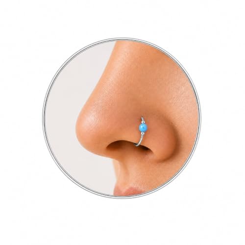 Jolliz Opal Nose Rings Hoops – 24 Gauge Classic Design, Elegant Nose Rings for Women & hypoallergenic Nose Piercings Jewelry Perfect for Any Occasion with Comfortable Fit - color: Light Blue Opal Silver