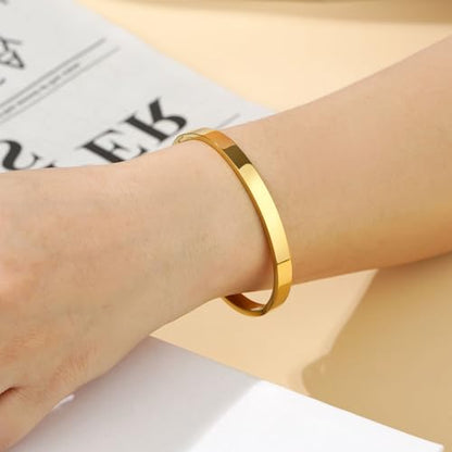 Waterproof Gold Bangle Bracelet sets for Women, 18K Gold PVD Plated Stainless Steel Stackable Bracelets Non Tarnish Oval Design, Minimalist Trendy Premium Jewelry - color: Gold