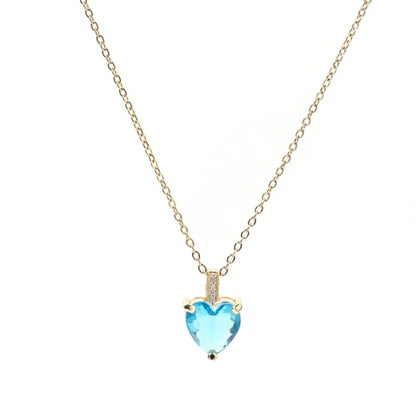 Heart Birthstone Necklace for Women, 14K Gold Plated Birthstone Pendant Necklace Cubic Zirconia Diamond Necklace Dainty Gold Necklace Birthday Gifts for Women Girls - color: 03. March(Aquamarine)