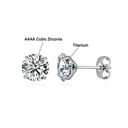G23 Titanium CZ Stud Earrings for Sensitive Ears, Titanium Cubic Zirconia Stud Earrings for Women 3mm 4mm 5mm 6mm 7mm 8mm - size: 3mm
