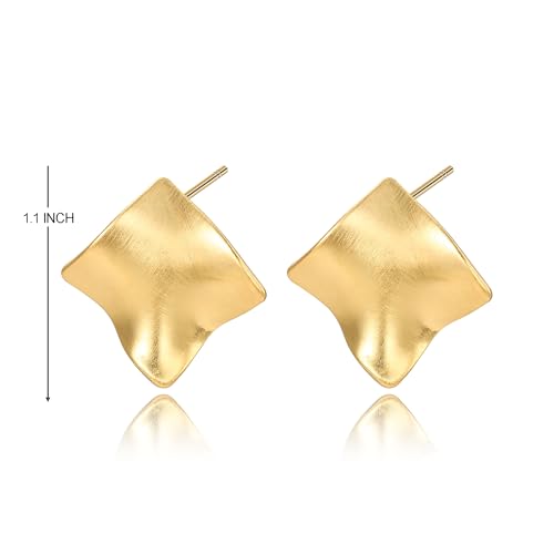 Unique Abstract Earrings For Women,Geometric Statement Stud Earring Large Hypoallergenic Earring for Gift - color: gold plated Brushed