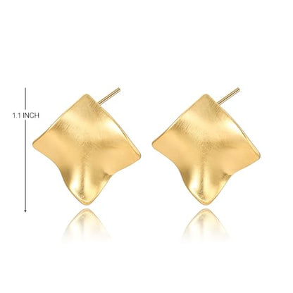 Unique Abstract Earrings For Women,Geometric Statement Stud Earring Large Hypoallergenic Earring for Gift - color: gold plated Brushed