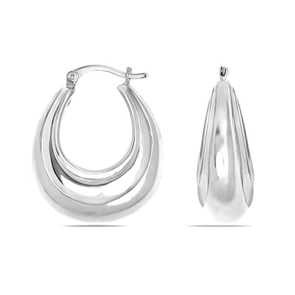 LeCalla Sterling Silver Hoop Earrings for Women | Lightweight Silver Chunky Hoop Earrings | Handmade Electroform Hollow Italian Design Click-Top Earrings Hoop - color: Chunky Thick Oval