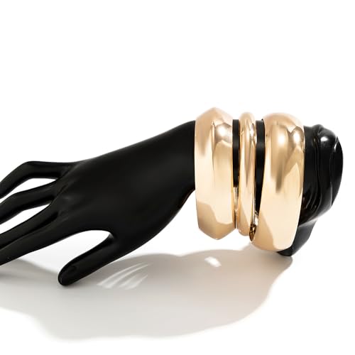 Denifery 3PCS Chunky Gold Bangle Bracelets Trendy Wide Chunky Cuff Bracelets Hammered Wrist Cuff Wrap Bracelet for Women - color: Gold
