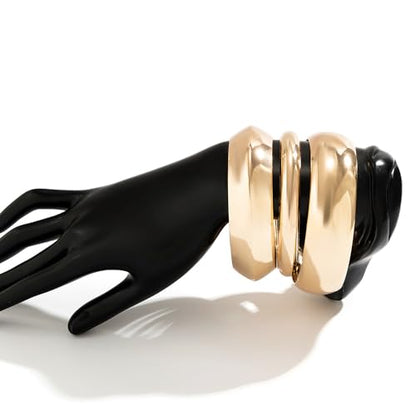 Denifery 3PCS Chunky Gold Bangle Bracelets Trendy Wide Chunky Cuff Bracelets Hammered Wrist Cuff Wrap Bracelet for Women - color: Gold