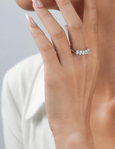IMOLOVE Oval 6 Stone Moissanite Wedding Bands for Women Sterling Silver | 1.5 CT total, 6 D-color VVS1 oval moissanite; shared-prong wedding band in white gold plated 925 sterling silver.