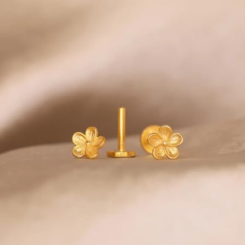 20G/18G/16G Flat Back Earrings Tiny Nose Stud, Cartilage Earring Threadless Tragus Helix Stud Conch Piercing Jewelry - color: Flower (gold 2pcs), size: 20 gauge (0.8mm post)
