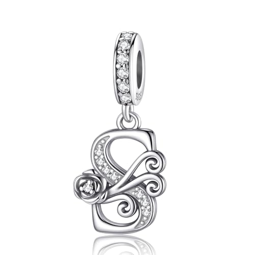 HappyStar 925 Sterling Silver Letter Charms for Bracelets Rose Alphabet Initial Dangle Pendants Fit for Pandora Charms Bracelet Charms Beads Jewelry Gifts for Women - color: Alphabet S