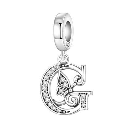 2 Pack 925 Sterling Silver Butterfly Letter Charms for Bracelets and Necklace Alphabet Initial Dangle Pendants Round Spacer Beads Pave Cubic Zirconia Jewelry Gift for Women - color: G Set