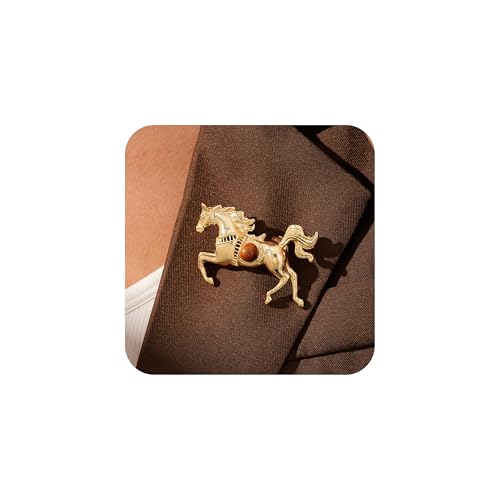 Vintage Horse Brooch Lapel Pin for Women Men New Year Of Horse Brooch Antique Animal Brooches Pins Statement Vintage Equestrian Jacket Scarf Dress Coat Accessories Jewelry - color: Brown Resin