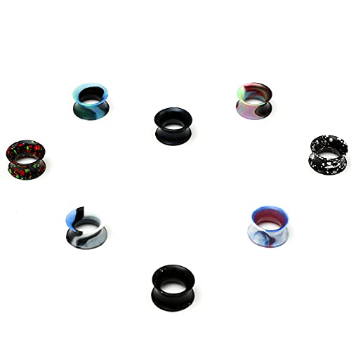 WBRWP 48/32/24/22/20/16/12pcs Ear Tunnels and Plugs - Double Flared Hollow Hard/Soft Silicone Ear Gauges - Ear Expander Stretcher Body Piercing Jewelry 8g-1" - color: B-16PCS soft(thin) silicone set