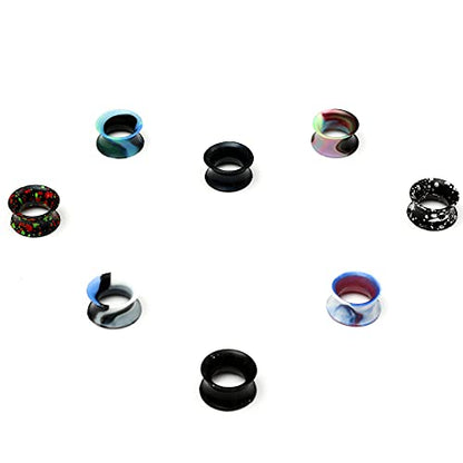 WBRWP 48/32/24/22/20/16/12pcs Ear Tunnels and Plugs - Double Flared Hollow Hard/Soft Silicone Ear Gauges - Ear Expander Stretcher Body Piercing Jewelry 8g-1" - color: B-16PCS soft(thin) silicone set