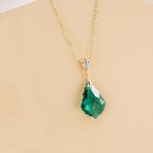 EVEVIC Teardrop Austrian Crystal Charm Pendant Necklace for Women | 14K Gold Plated,Adjustable Chain Fit,Elegant Teardrop Crystal,Gift Box Included,Perfect for Daily Wear and Special Events - color: Emerald