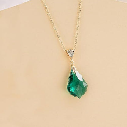 EVEVIC Teardrop Austrian Crystal Charm Pendant Necklace for Women | 14K Gold Plated,Adjustable Chain Fit,Elegant Teardrop Crystal,Gift Box Included,Perfect for Daily Wear and Special Events - color: Emerald