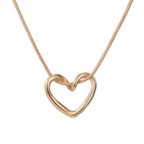 Stainless Steel Snake Chain Heart Necklace for Women, Open Heart Pendant Necklace, Dainty Hypoallergenic Non Tarnish Jewelry, Gold Silver Tone Gift Jewelry - color: Gold