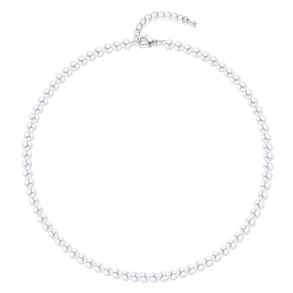 Aleasha Faux Pearl Strand 4mm-10mm 14"-22" White Pearl Necklace Choker Women Men Wedding Jewelry - color: White-6mm, size: 22inches