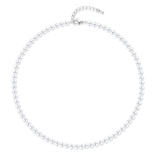Aleasha Faux Pearl Strand 4mm-10mm 14"-22" White Pearl Necklace Choker Women Men Wedding Jewelry - color: White-6mm, size: 22inches