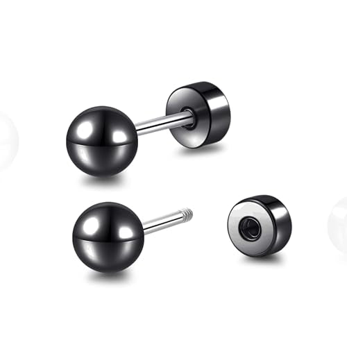 Limerencia Titanium Flatback Earrings Hypoallergenic Ball Earrings for Sensitive Ears Simple Classic 3mm-5mm Flat Stud Earring Perfect for Helix Tragus Cartilage Earlobe - color: Black, size: 4MM