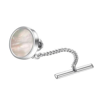 Mother of Pearl Tie Tack for Men Gold Black Silver Simple White Shell Tie Pin Clip Party Suit Jewelry Gift - color: Silver