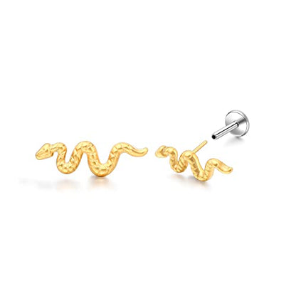 limerencia G23 Hypoallergenic 18g Flat Back Stud Earrings | F136 Implant Grade Titanium Pressfit Threadless Push Pop in Cartilage Helix Labret Lip Monroe Tragus Flat Back Piercing Studs - color: Snake Gold