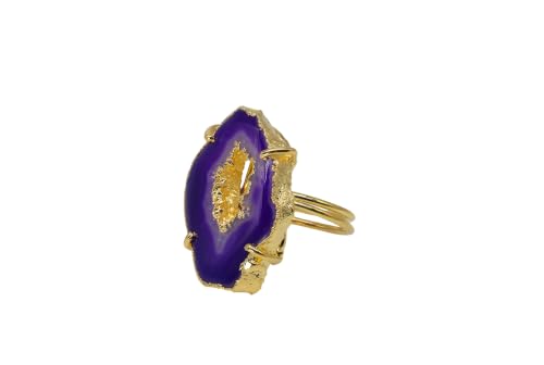 Ring Geode Druzy Slice Unique And Stylish Statement Gold Plated Jewelry Natural Gemstone Stone size 25-35 mm Approximately Adjustable Shank US Scale Size 6-9 - color: Purple