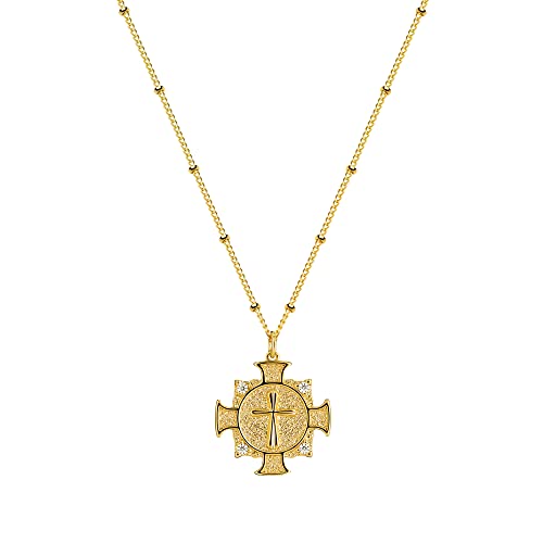 Fettero Cross Necklace for Women Faith Pendant 14K Plated Dainty Chain Necklaes Minimalist Simple Tiny God Lords Prayer Religious Jewelry - style: Double Cross