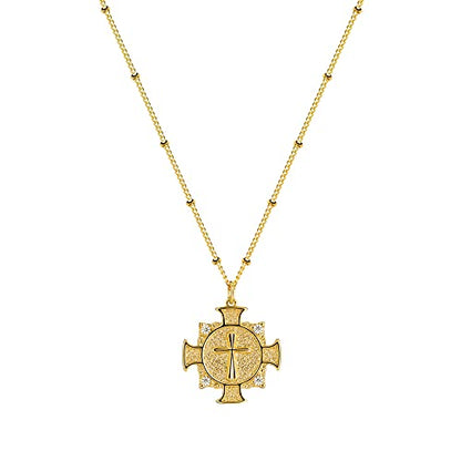 Fettero Cross Necklace for Women Faith Pendant 14K Plated Dainty Chain Necklaes Minimalist Simple Tiny God Lords Prayer Religious Jewelry - style: Double Cross