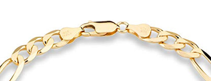 Miabella 18K Gold Plated 925 Sterling Silver Italian 7mm Solid Diamond-Cut Figaro Link Chain Bracelet for Men 925 Made in Italy - style: Length 9.0 Inches (XX-Large)