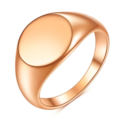MYNENEY Stainless Steel Round Shape Classical Simple Plain Wedding Engagement Statement Pinky Band Signet Rings for Men Women Size 4-15 - color: Rose Gold