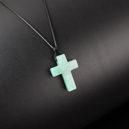 FANASY Natural Gemstone Pendant Necklace for Men Healing Crystal Pendant Adjustable Black Rope Necklace Jewelry Gifts for Women Men - color: X- Cross Amazonite