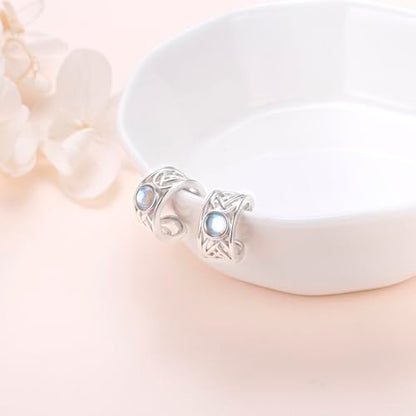 Birthday Gifts 925 Sterling Silver Ear Cuff Non Pierced Fake Cartilage Cuffs Huggie Earrings for Women Girls - Set of 2 - style: Celtic Moonstone