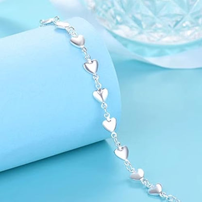 925 Sterling Silver Plated Heart Charm Bracelet for Women - Dainty Chain Love Gift Idea - style: Style6