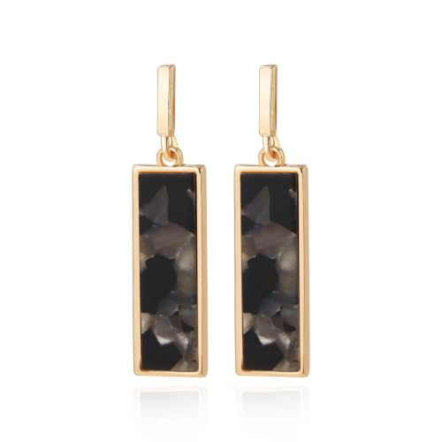 Coiris Rectangle Earrings for Women Geometric Stud Dangle Drop Jewelry Lightweight Colorful Print Statement Accessories - color: Black