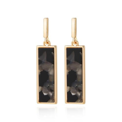 Coiris Rectangle Earrings for Women Geometric Stud Dangle Drop Jewelry Lightweight Colorful Print Statement Accessories - color: Black