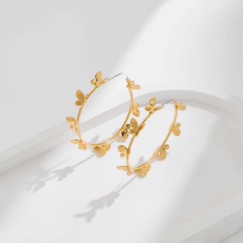 Large Gold Knot Hoop Earrings for Women 18K Gold Hoop Earrings Statement Lightweight Hoops Trendy Gold Hoops Earrings Jewelry - color: A-Butterfly