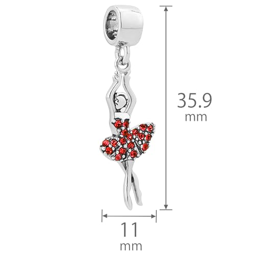 NARTGO Sparkling Dancing Women with Colorful Birthstone Charm Compatible with Pandora Bracelets Birthday Mother's Day Christmas Jewelry Gifts - color: July Red