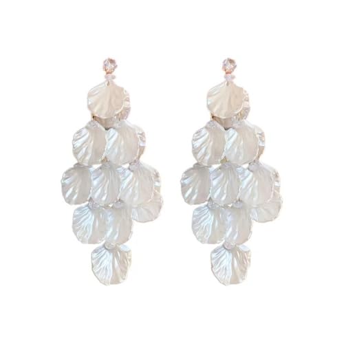 Seashell Pearl Stud Earrings for Women Ocean Sea Theme Sweet Double Layer Acrylic Shell Lightweight Dangle Drop Earrings for Summer Beach Holiday Halloween Party Jewelry Accessories - color: Seashell tassel earrings