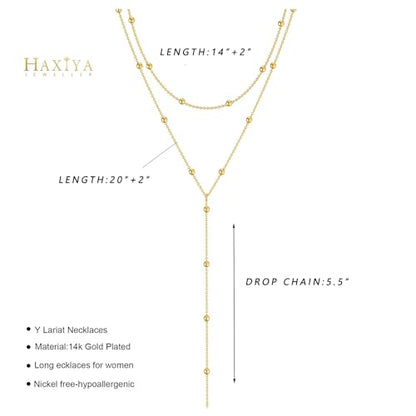 HAXIYA Gold Pearl Y-Shaped Necklace for Women Layered Lariat Long Pendant | 14K Gold Plated/Sterling Silver Dainty Drop Chain Layered Pearl/Beaded Necklaces Simple Gold Jewelry for Women - color: Beaded - Gold