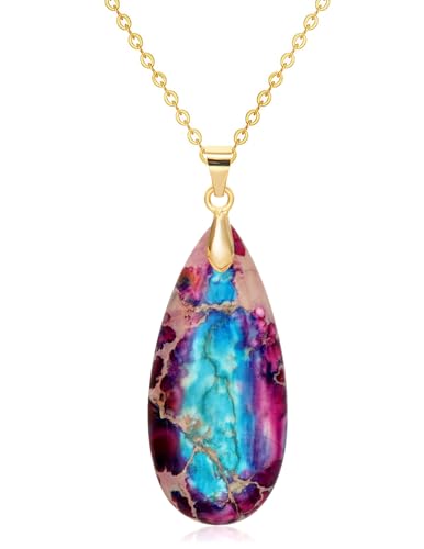 Stone Necklaces for Women Teardrop Gemstone Pendant Necklace Natural Stone Chain Necklaces - color: Purple Blue