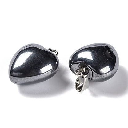 10Pcs Heart Stone Charm Pendants Natural Terahertz Stone Gemstone Pendants with Platinum Brass Loops for DIY Necklace Keychains Earring Crafts Supplies - color: Terahertz Stone