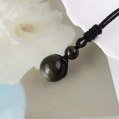Anjiucc Natural Gemstone Healing Crystals Necklace, Adjustable Chakra Beads Pendant for Women Men, Protection, Energy Balance - color: Gold Sheen Obsidian