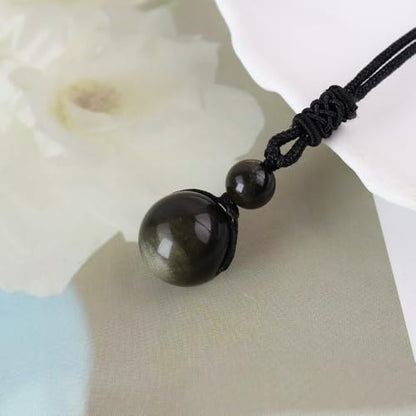 Anjiucc Natural Gemstone Healing Crystals Necklace, Adjustable Chakra Beads Pendant for Women Men, Protection, Energy Balance - color: Gold Sheen Obsidian