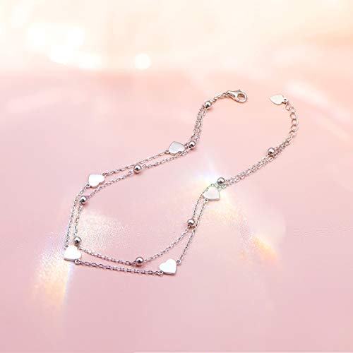 Anklet for Women S925 Sterling Silver Beach Foot Adjustable Ankle Bracelet - style: Heart Bead
