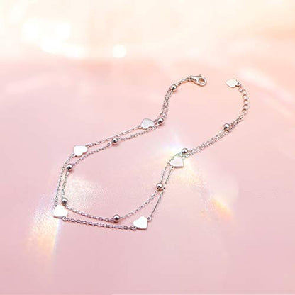 Anklet for Women S925 Sterling Silver Beach Foot Adjustable Ankle Bracelet - style: Heart Bead