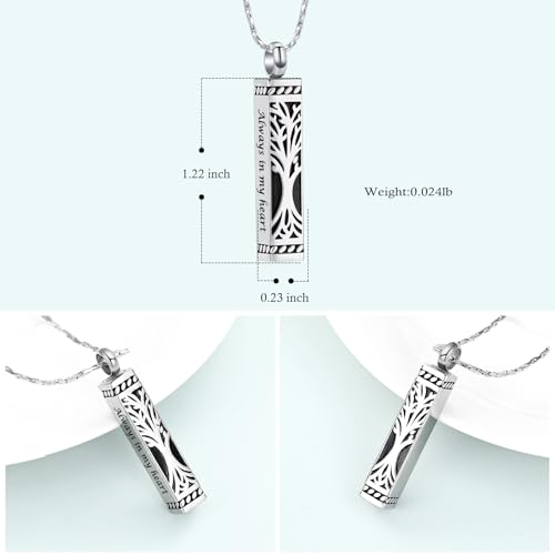 Imrsanl Tree of Life Urn Necklace for Men Women Bar Cremation Jewelry for Ashes Keepsake Ashes Necklace Pendent - color: Silver-Always in my heart