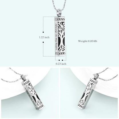 Imrsanl Tree of Life Urn Necklace for Men Women Bar Cremation Jewelry for Ashes Keepsake Ashes Necklace Pendent - color: Silver-Always in my heart