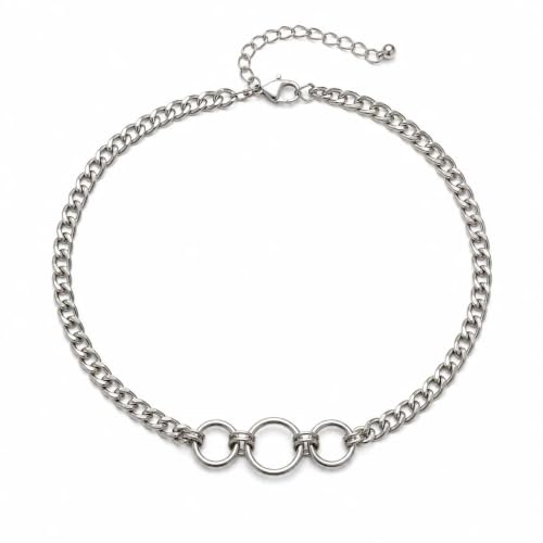 Gothic Chunky Silver Circle Choker Necklace for Women, Y2k Vintage Adjustable Geometric Round Chain Necklace Trendy Statement Punk Jewelry Party Gifts