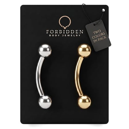 Forbidden Body Jewelry Surgical Steel Petite Belly Button Rings Curved Navel Barbell Set 14G 5/16 Inch 3mm End Balls - style: Steel/Rose Gold