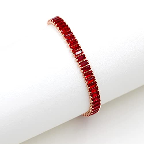 Uloveido Classic Emerald Cut Rectangular Cubic Zirconia Eternity Tennis Bracelet Adjustable for Women Y1788 - color: Rose Gold-red