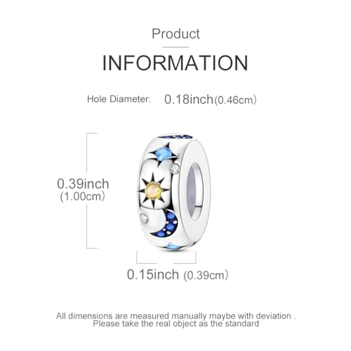 Hapour 925 Sterling Silver Charms for Bracelet Necklace Dangle Pendant Bead | Bear Charm, Elephant Zebra Cat Dream catcher Family Birthday European Jewelry Charm, For Women Mom - color: Sun Moon Star Bead